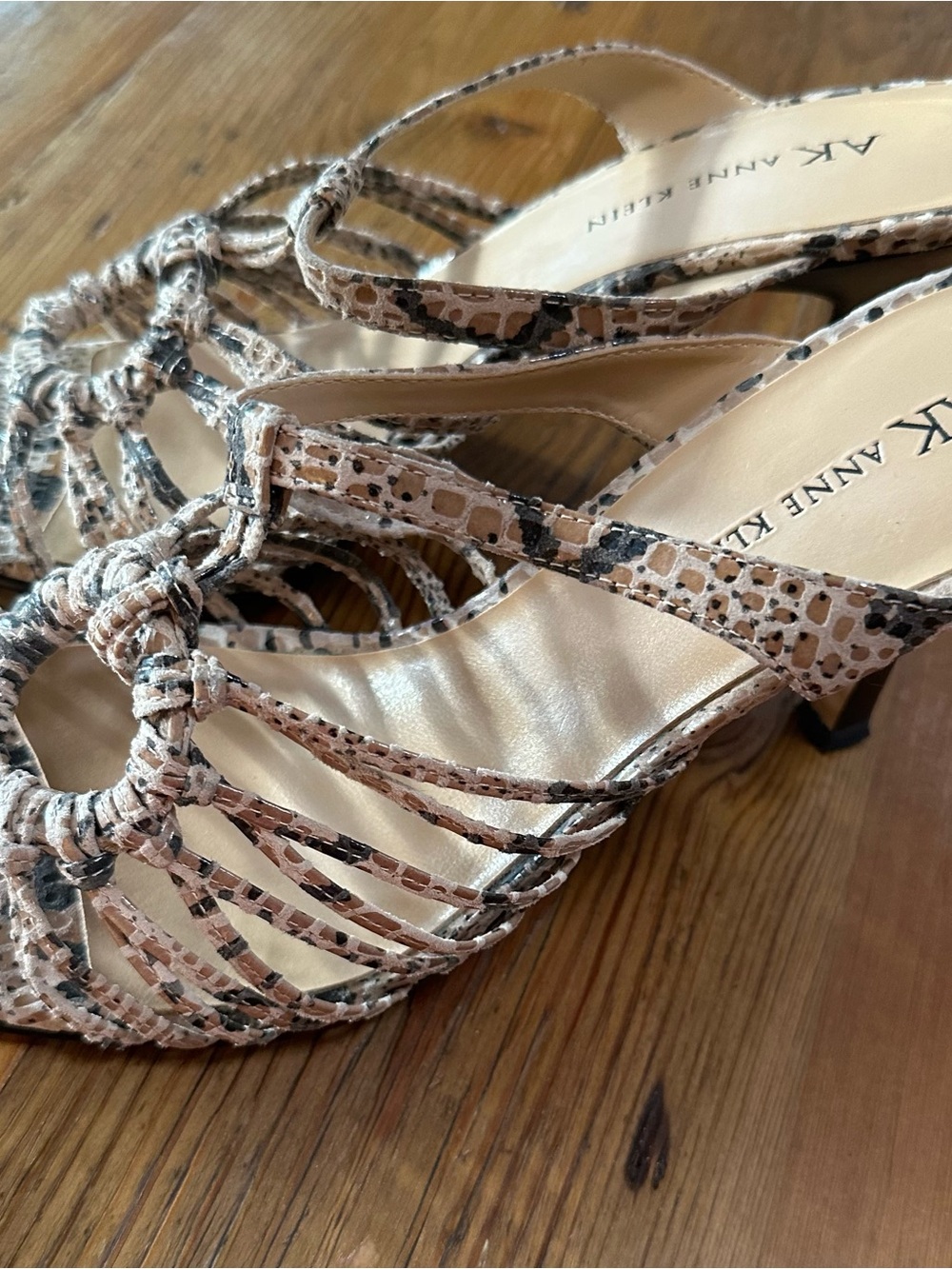 Anne Klein Beige Snake-Print Strappy Heel Sandals